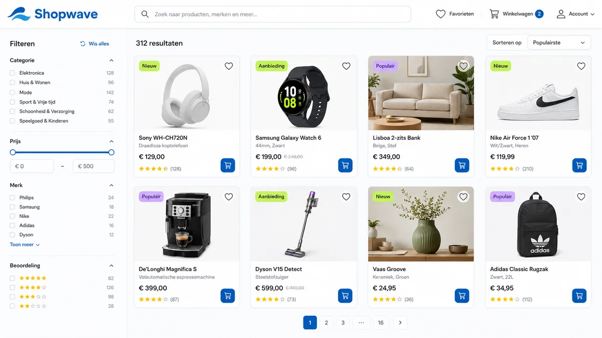 Marktplaats met zoek- en filterfuncties