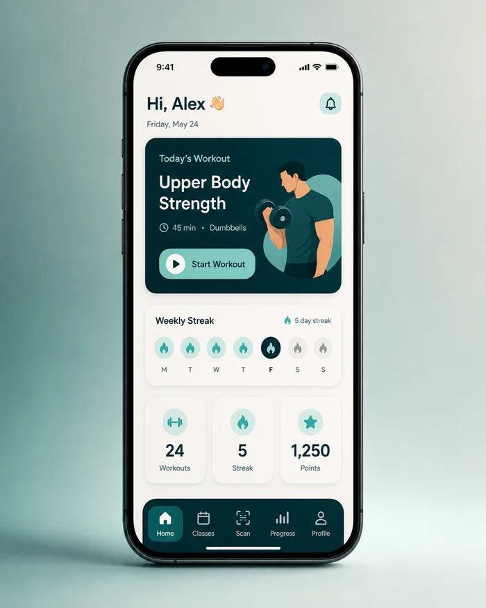 Workout-trackingscherm van de MemberFlow-app