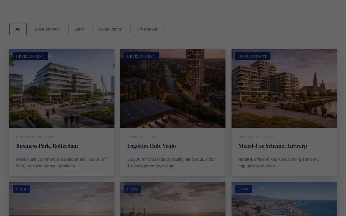Zakelijke site met beveiligde dealkamer, dienstenoverzicht